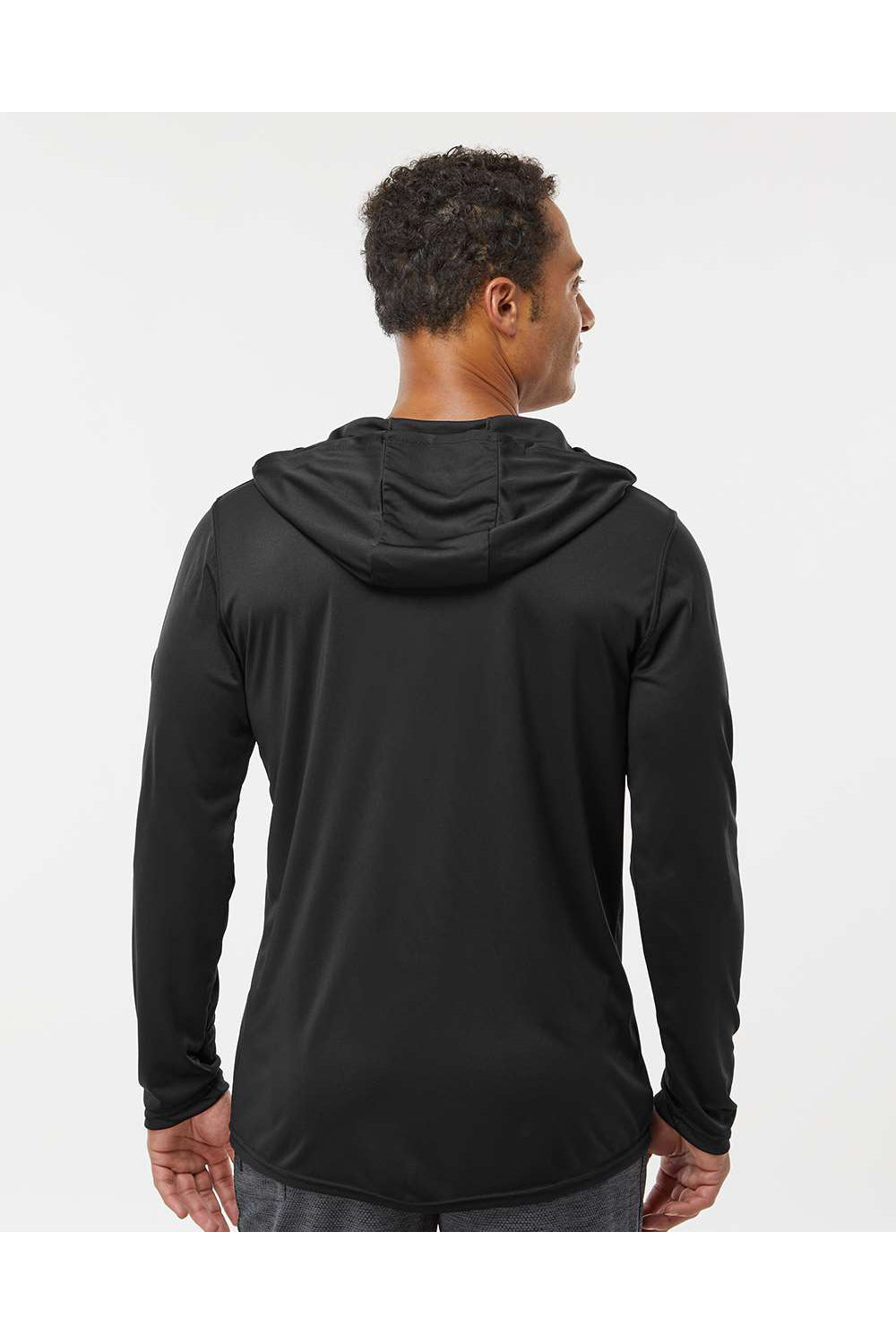 Holloway 222830 Mens Momentum Hooded Long Sleeve T-Shirt Hoodie Black Model Back