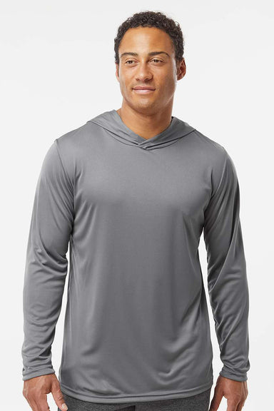 Holloway 222830 Mens Momentum Moisture Wicking Hooded Long Sleeve T-Shirt Hoodie Graphite Grey Model Front