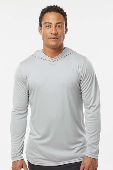 Holloway 222830 Mens Momentum Moisture Wicking Hooded Long Sleeve T-Shirt Hoodie Silver Grey Model Front
