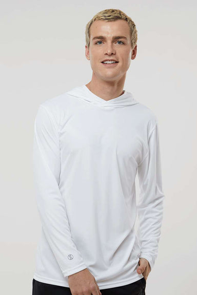 Holloway 222830 Mens Momentum Moisture Wicking Hooded Long Sleeve T-Shirt Hoodie White Model Front
