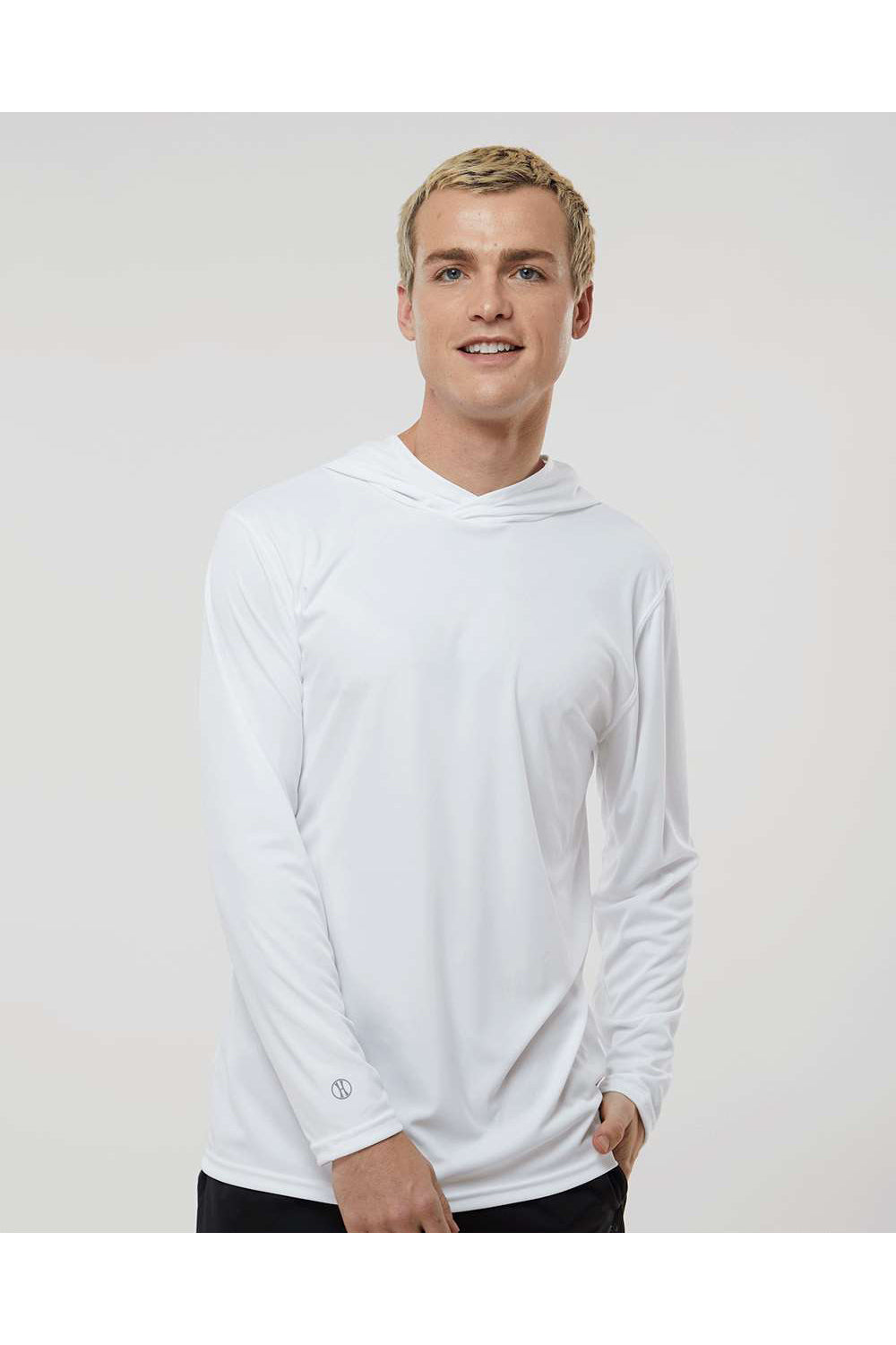 Holloway 222830 Mens Momentum Hooded Long Sleeve T-Shirt Hoodie White Model Front