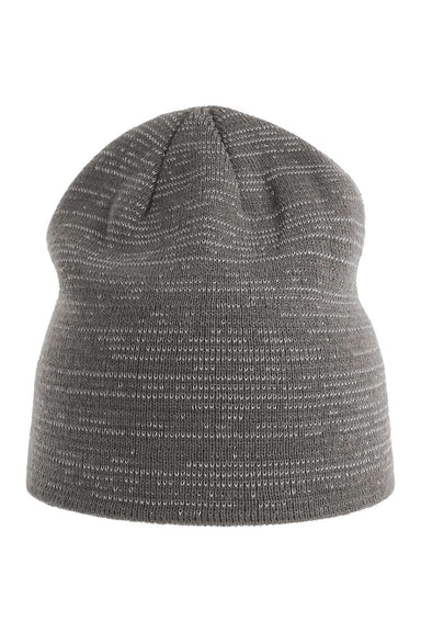 Atlantis Headwear SHINE Mens Sustainable Reflective Beanie Dark Grey Flat Front