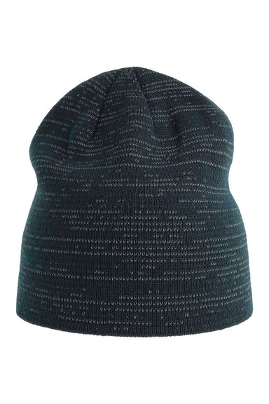 Atlantis Headwear SHINE Mens Sustainable Reflective Beanie Navy Blue Flat Front