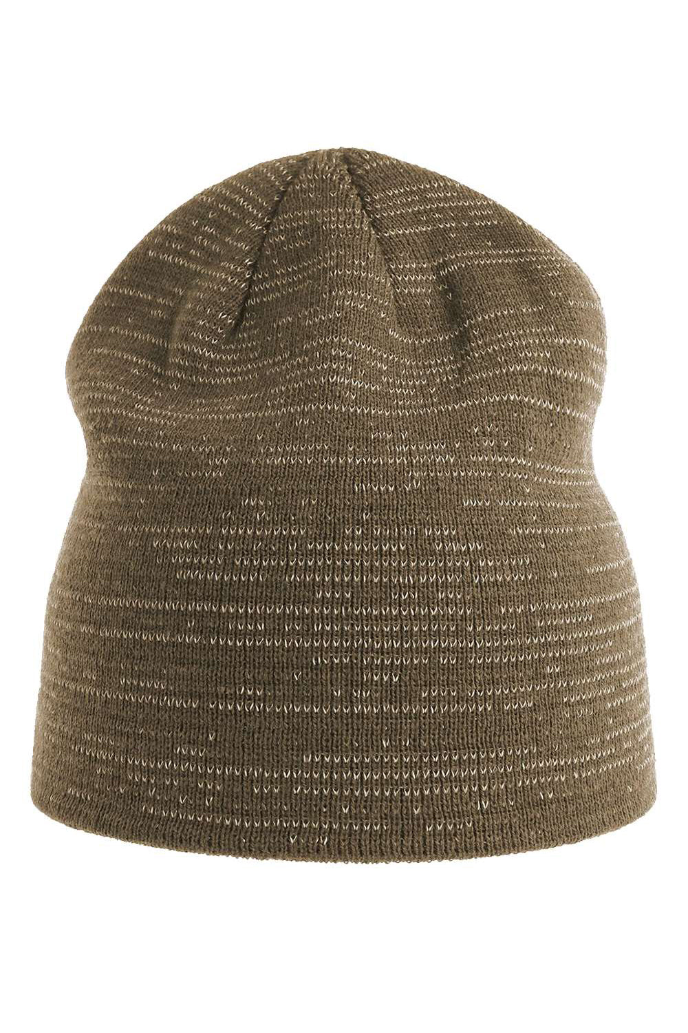 Atlantis Headwear SHINE Mens Sustainable Reflective Beanie Olive Green Flat Front