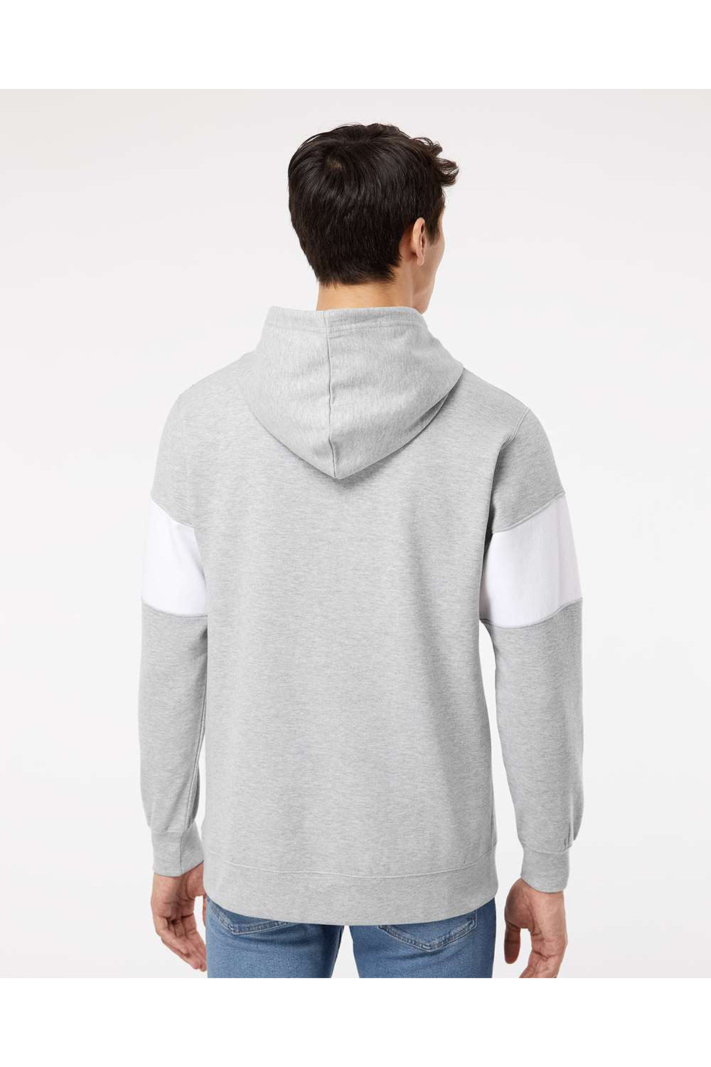 MV Sport 22709 Mens Classic Fleece Colorblocked Hooded Sweatshirt Hoodie Heather Grey Model Back