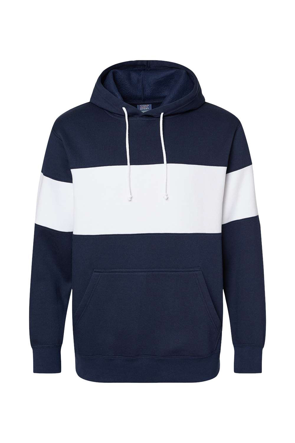 MV Sport 22709 Mens Classic Fleece Colorblocked Hooded Sweatshirt Hoodie Navy Blue Flat Front