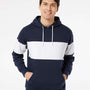 MV Sport Mens Classic Fleece Colorblock Hooded Sweatshirt Hoodie - Navy Blue/White