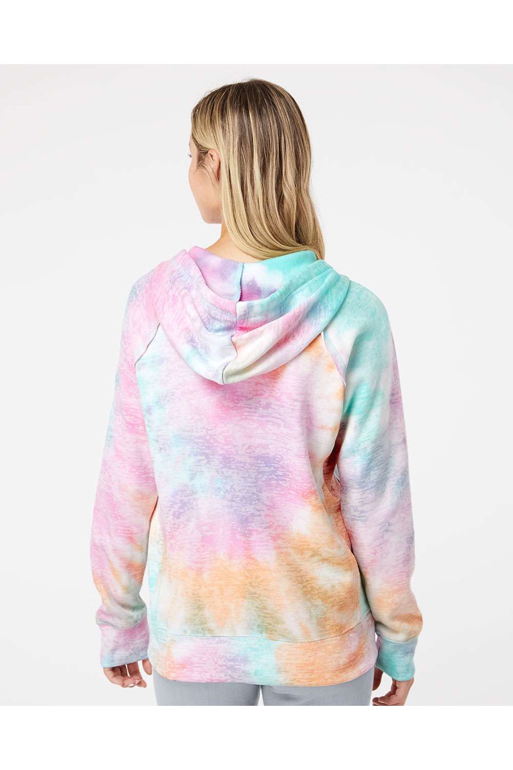 MV Sport W1162 Womens Courtney Burnout V-Notch Hooded Sweatshirt Hoodie Rainbow Sorbet Model Back