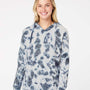 MV Sport Womens Courtney Burnout V-Notch Hooded Sweatshirt Hoodie - Navy Blue Tie Dye - NEW