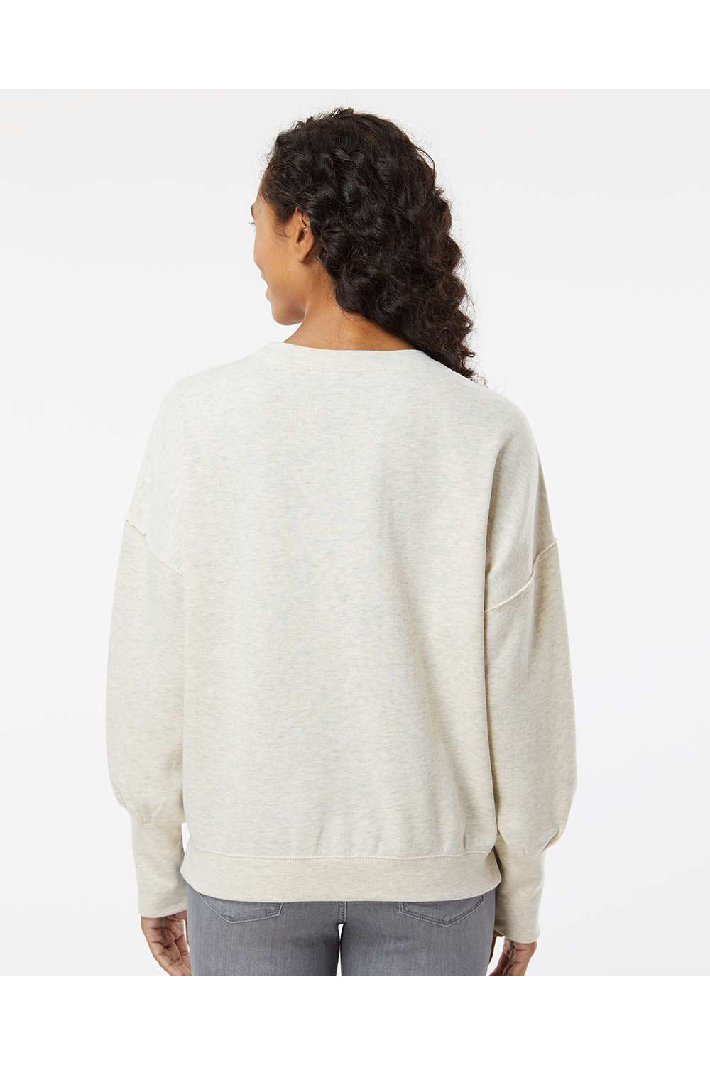 MV Sport W22712 Womens Sueded Fleece Crewneck Sweatshirt Oatmeal Model Back