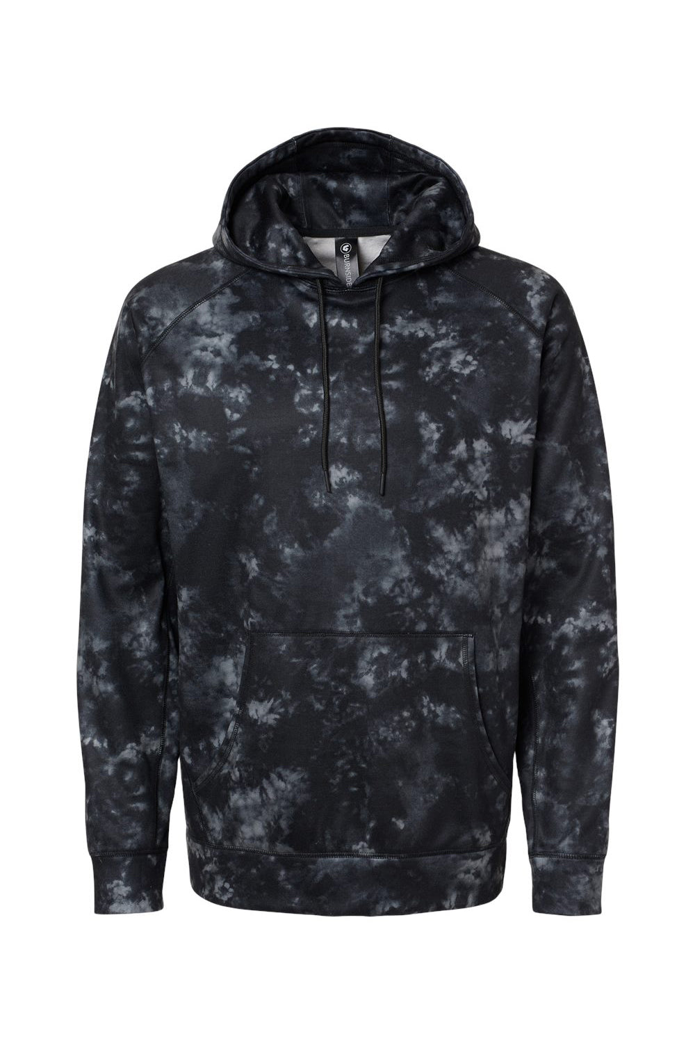 Burnside 8670 Mens Performance Raglan Hooded Sweatshirt Hoodie Black Tie Dye Flat Front