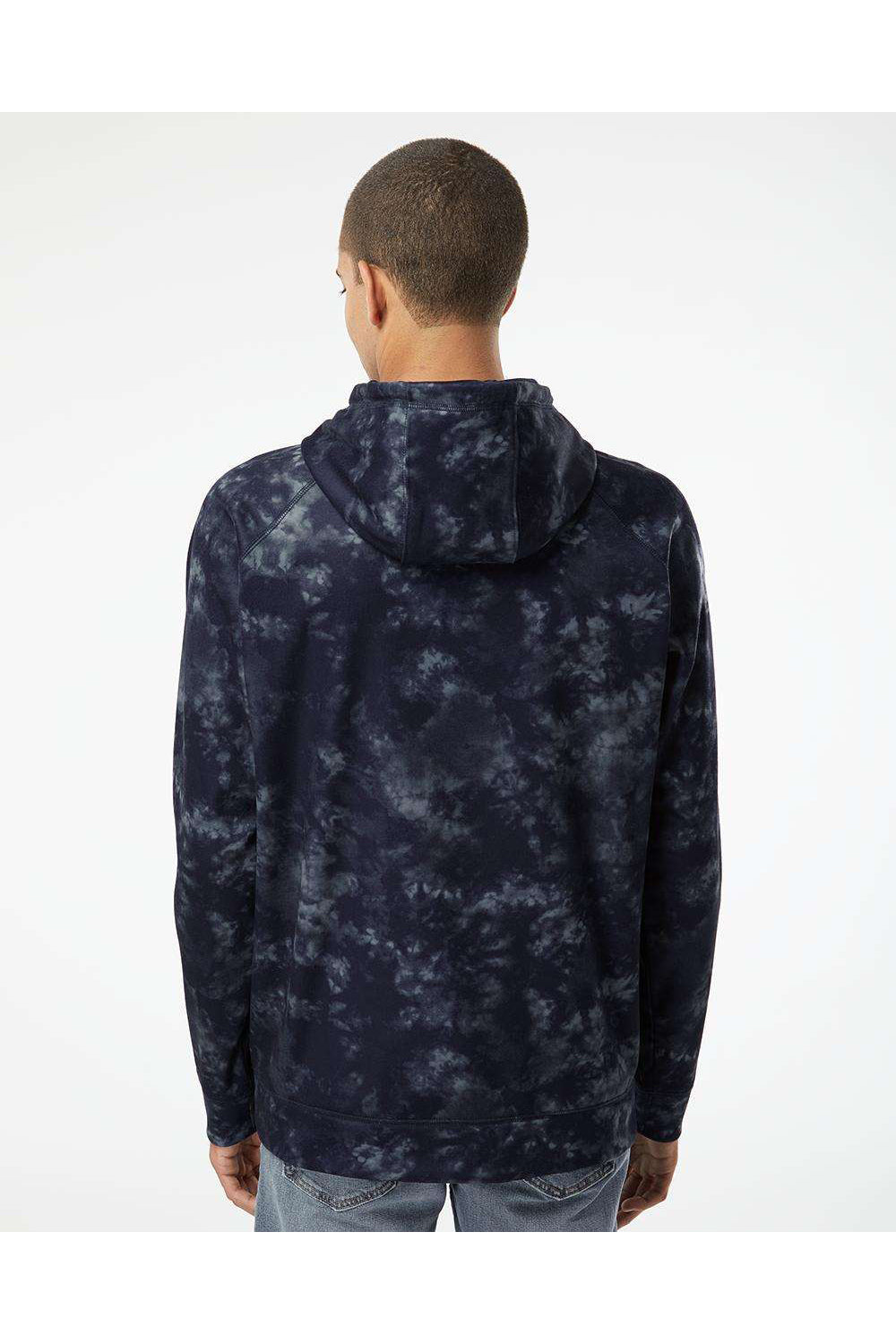 Burnside 8670 Mens Performance Raglan Hooded Sweatshirt Hoodie Navy Blue Tie Dye Model Back