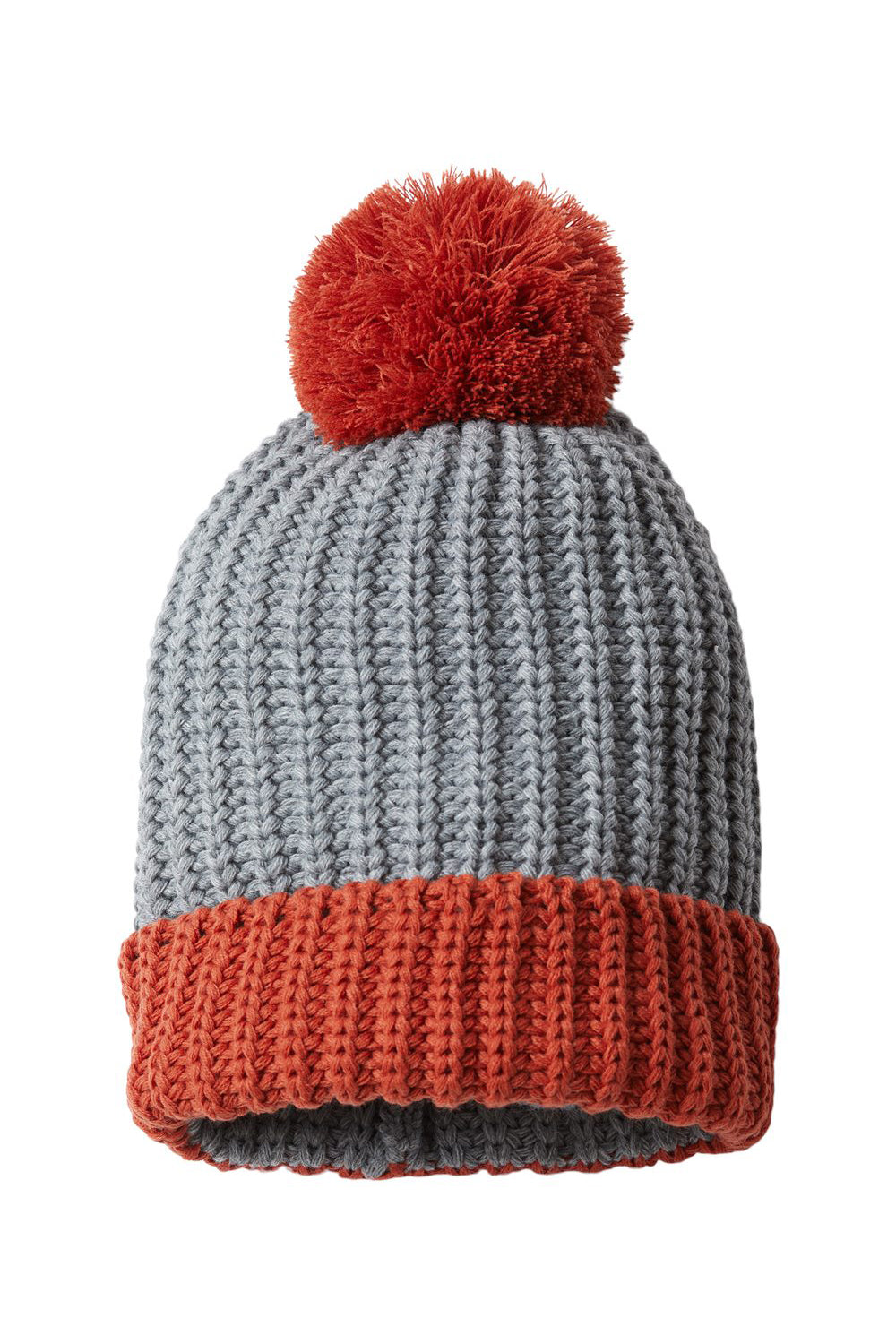 Richardson 143R Mens Chunky Cable Beanie Heather Grey/Rust Flat Front