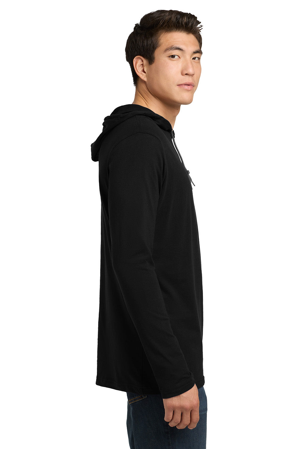 Gildan 987/987AN Mens Long Sleeve Hooded T-Shirt Hoodie Black/Dark Grey Model Side