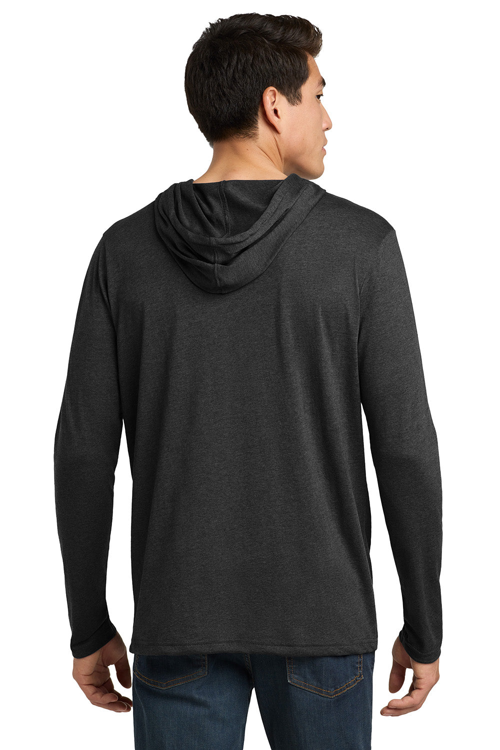 Gildan 987/987AN Mens Long Sleeve Hooded T-Shirt Hoodie Heather Dark Grey/Dark Grey Model Back