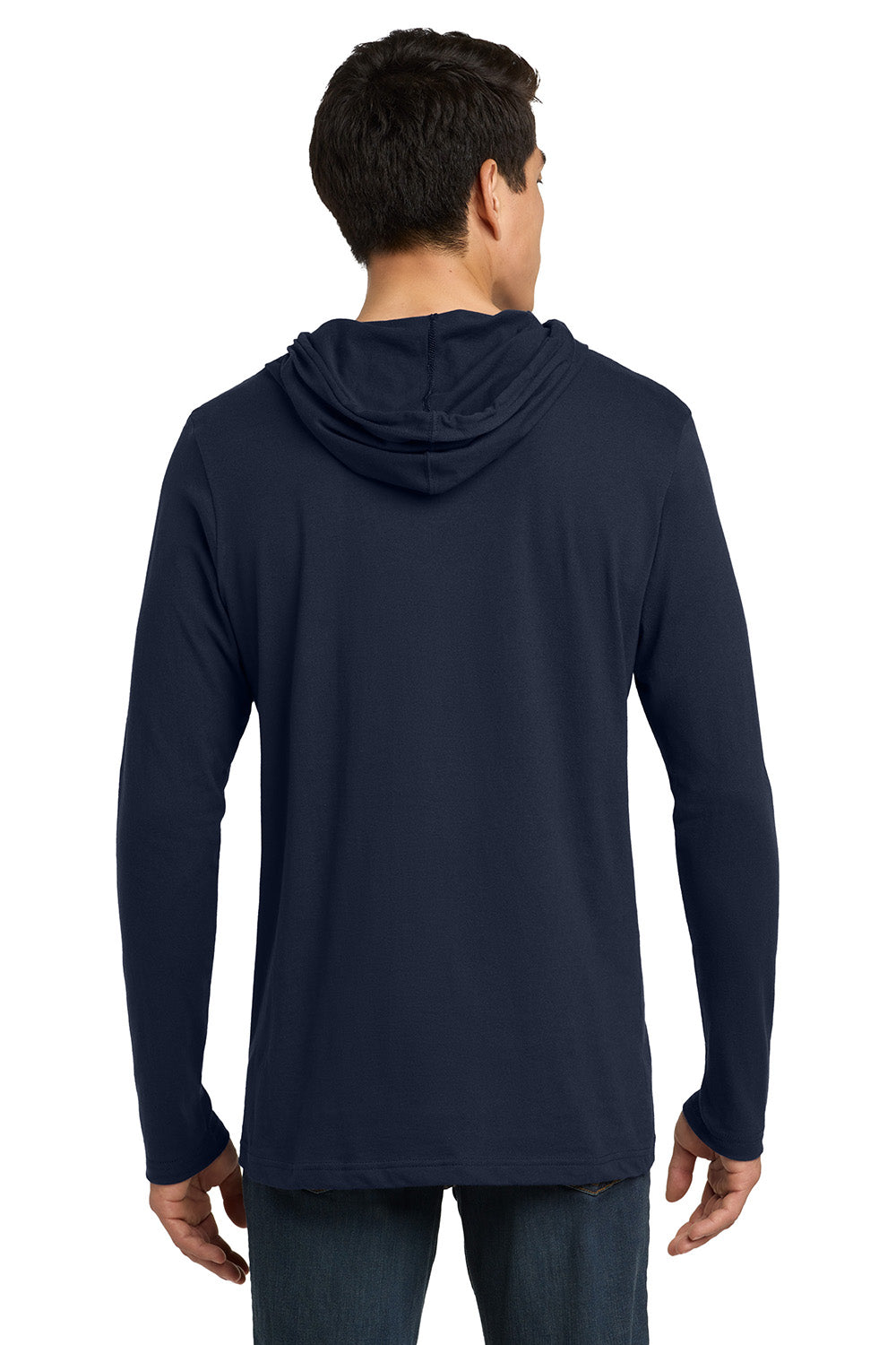 Gildan 987/987AN Mens Long Sleeve Hooded T-Shirt Hoodie Navy Blue/Dark Grey Model Back