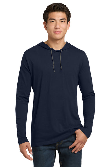 Gildan 987/987AN Mens Long Sleeve Hooded T-Shirt Hoodie Navy Blue/Dark Grey Model Front