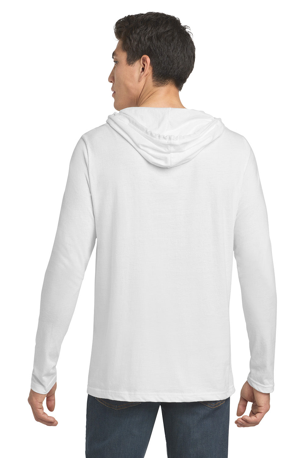 Gildan 987/987AN Mens Long Sleeve Hooded T-Shirt Hoodie White/Dark Grey Model Back