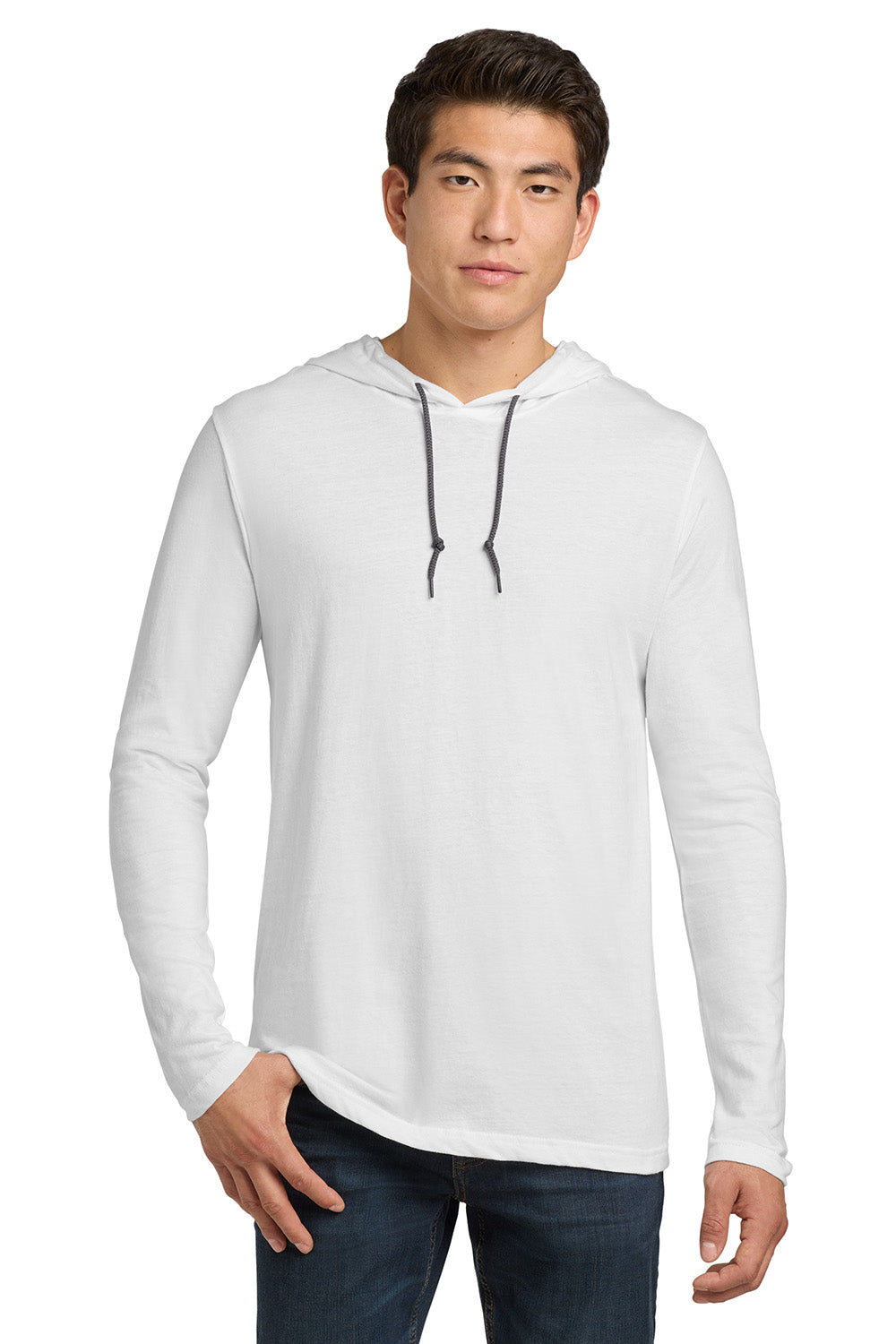 Gildan 987/987AN Mens Long Sleeve Hooded T-Shirt Hoodie White/Dark Grey Model Front