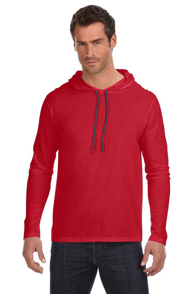 Gildan 987/987AN Mens Long Sleeve Hooded T-Shirt Hoodie Red/Dark Grey Model Front