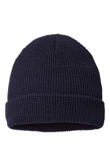 Richardson 146R Mens Waffle Cuffed Beanie Navy Blue Flat Front