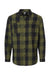 Burnside 8219 Mens Plaid Flannel Long Sleeve Snap Down Shirt w/ Double Pockets Army Green/Black Flat Front