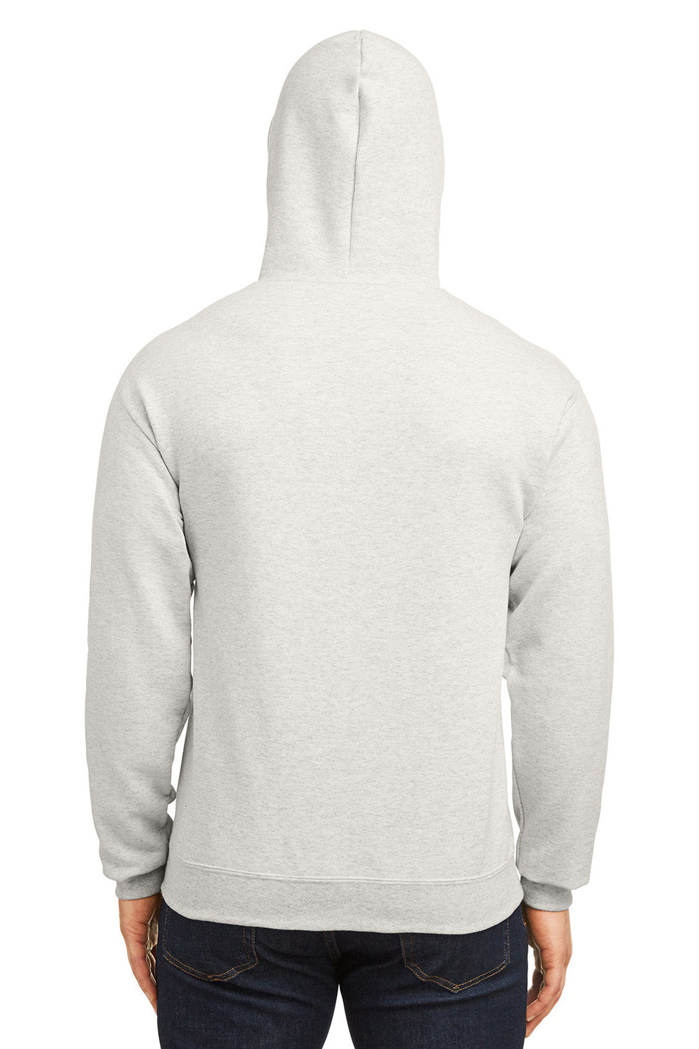 Jerzees 98CR Mens NuBlend Fleece Pill Resistant Billboard Hooded Sweatshirt Hoodie w/ Pouch Pocket Heather Oatmeal/White Model Back