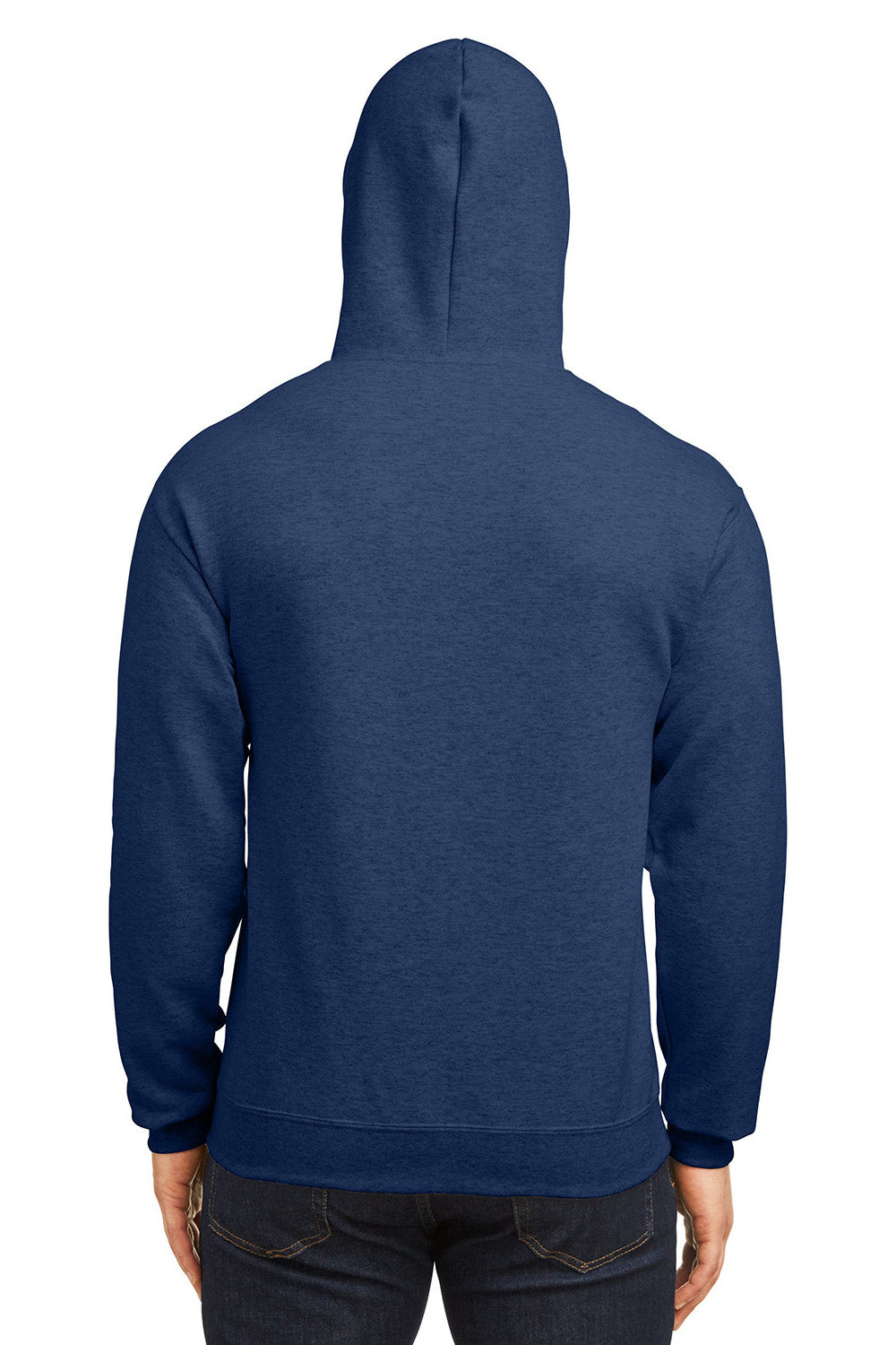 Jerzees 98CR Mens NuBlend Fleece Pill Resistant Billboard Hooded Sweatshirt Hoodie w/ Pouch Pocket Heather Indigo Blue/White Model Back