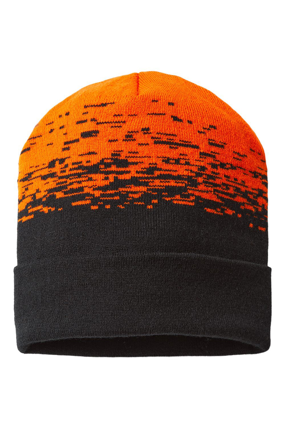 Cap America RKS12 Mens USA Made Static Cuffed Beanie Black/Deep Orange Flat Front