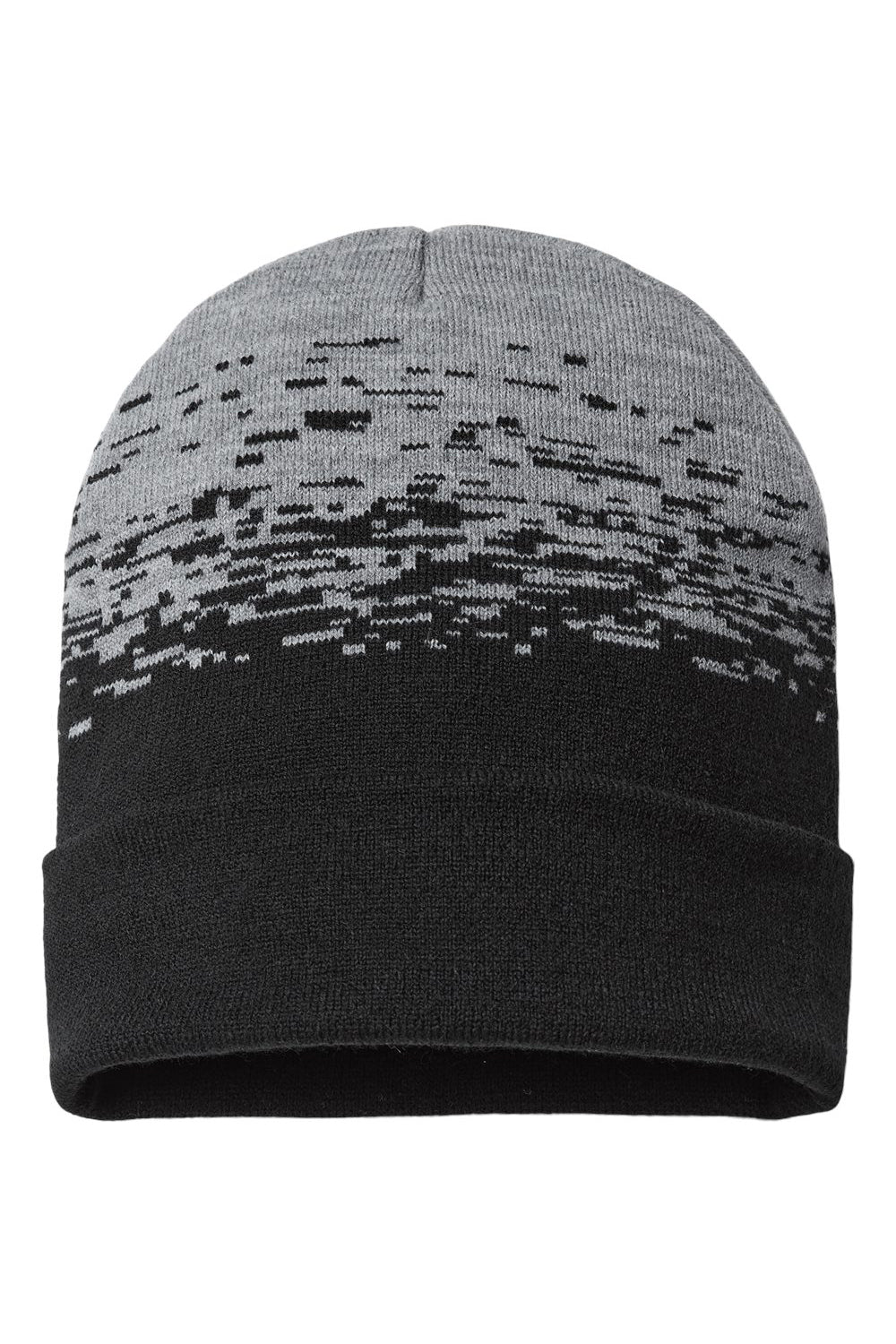 Cap America RKS12 Mens USA Made Static Cuffed Beanie Black/Heather Grey Flat Front