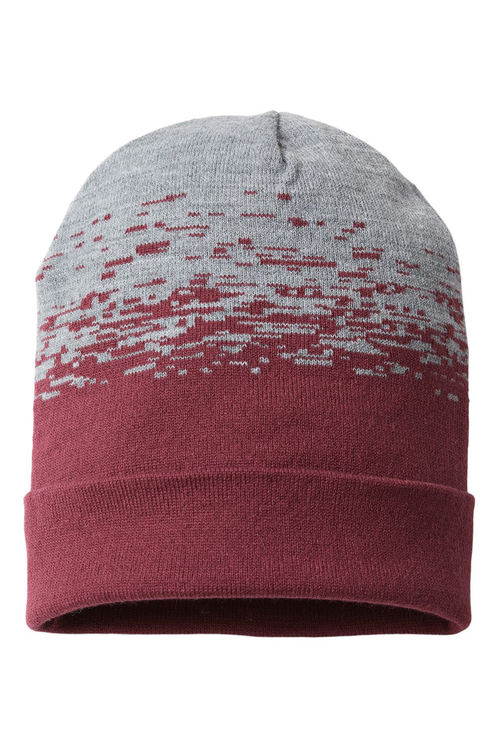 Cap America RKS12 Mens USA Made Static Cuffed Beanie Maroon/Heather Grey Flat Front