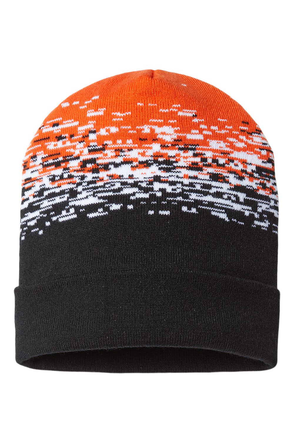 Cap America RKS12 Mens USA Made Static Cuffed Beanie Black/White/Deep Orange Flat Front