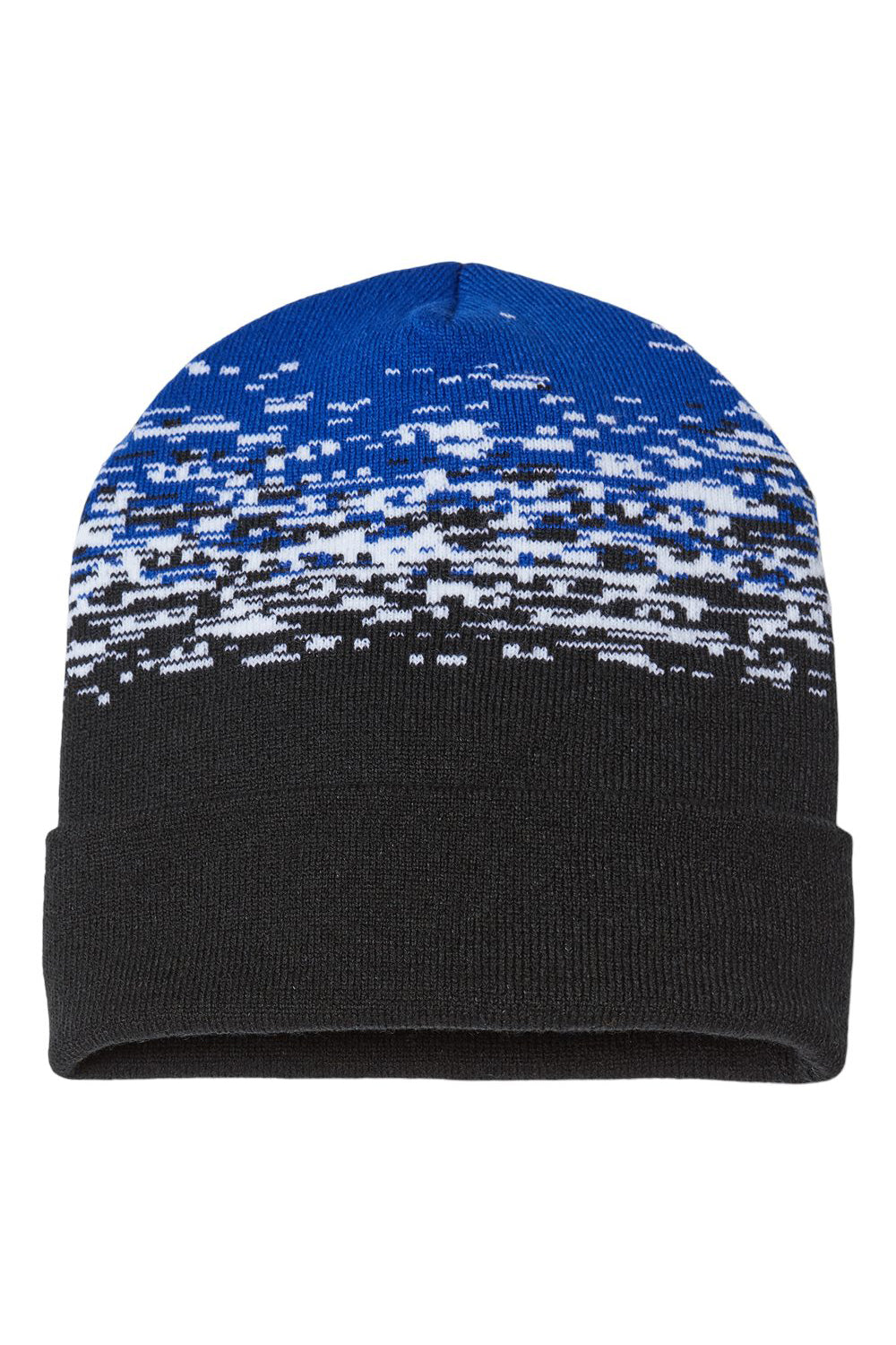 Cap America RKS12 Mens USA Made Static Cuffed Beanie Black/White/Royal Blue Flat Front