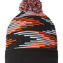 Cap America Mens USA Made Bar Beanie - Black/Deep Orange/White