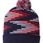 Cap America Mens USA Made Bar Beanie - True Navy Blue/True Red/White