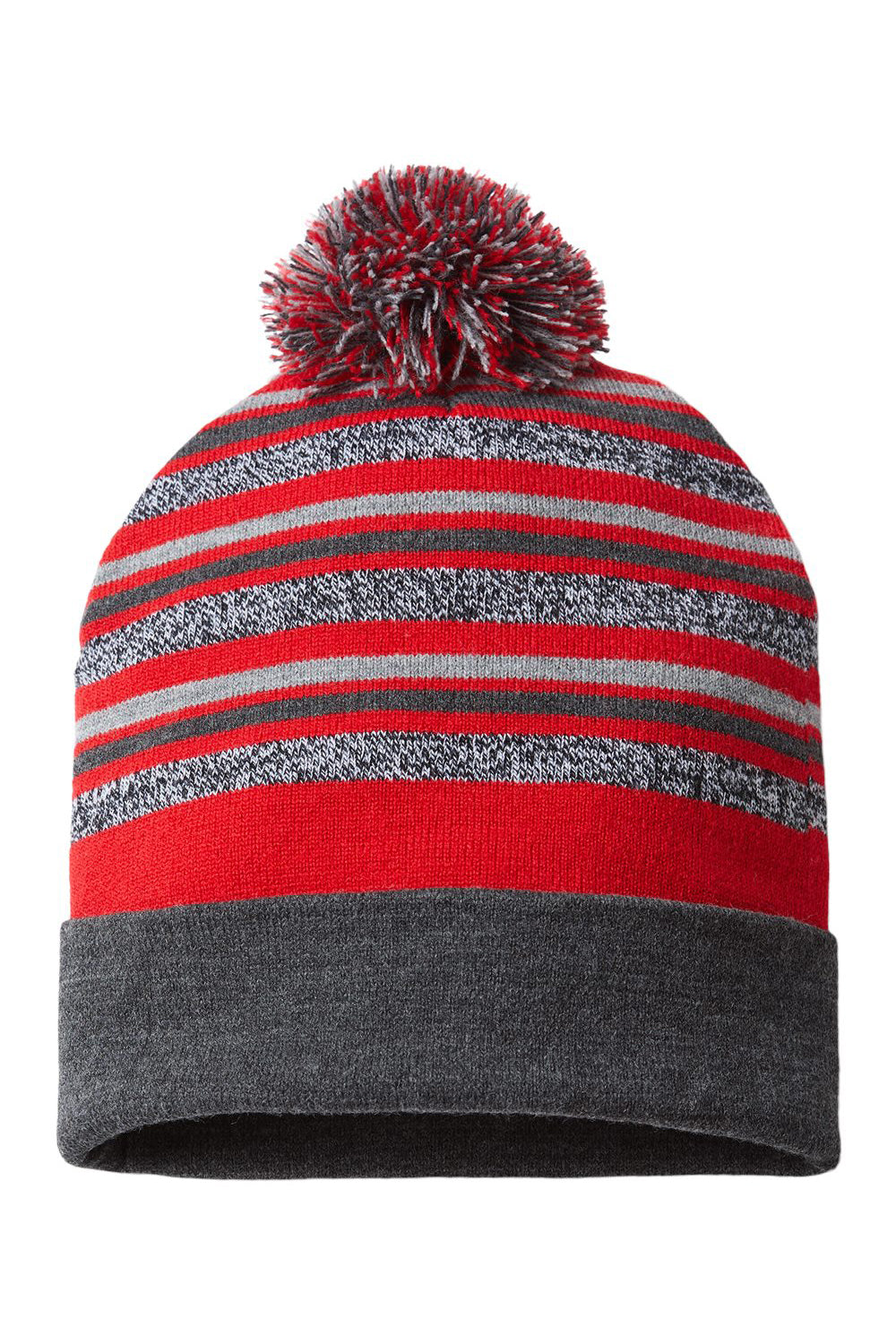 Cap America RKL12 Mens USA Made Striped Beanie True Red Flat Front