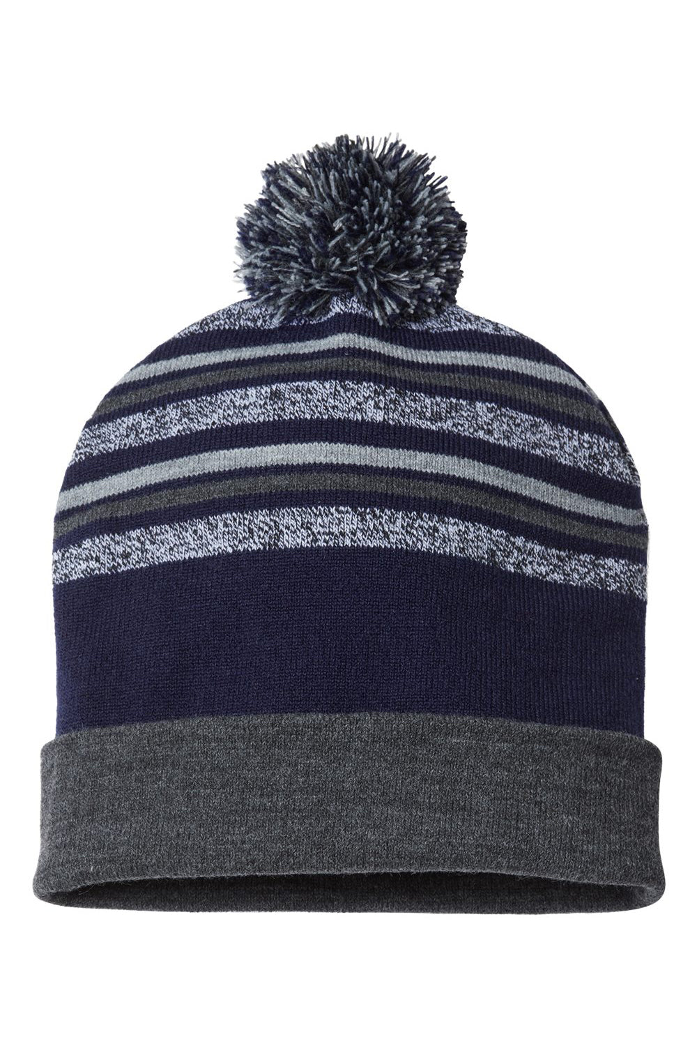 Cap America RKL12 Mens USA Made Striped Beanie True Navy Blue Flat Front