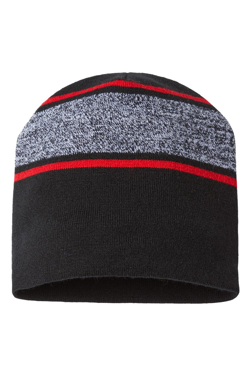 Cap America RKV9 Mens USA Made Variegated Striped Beanie Black/True Red Flat Front