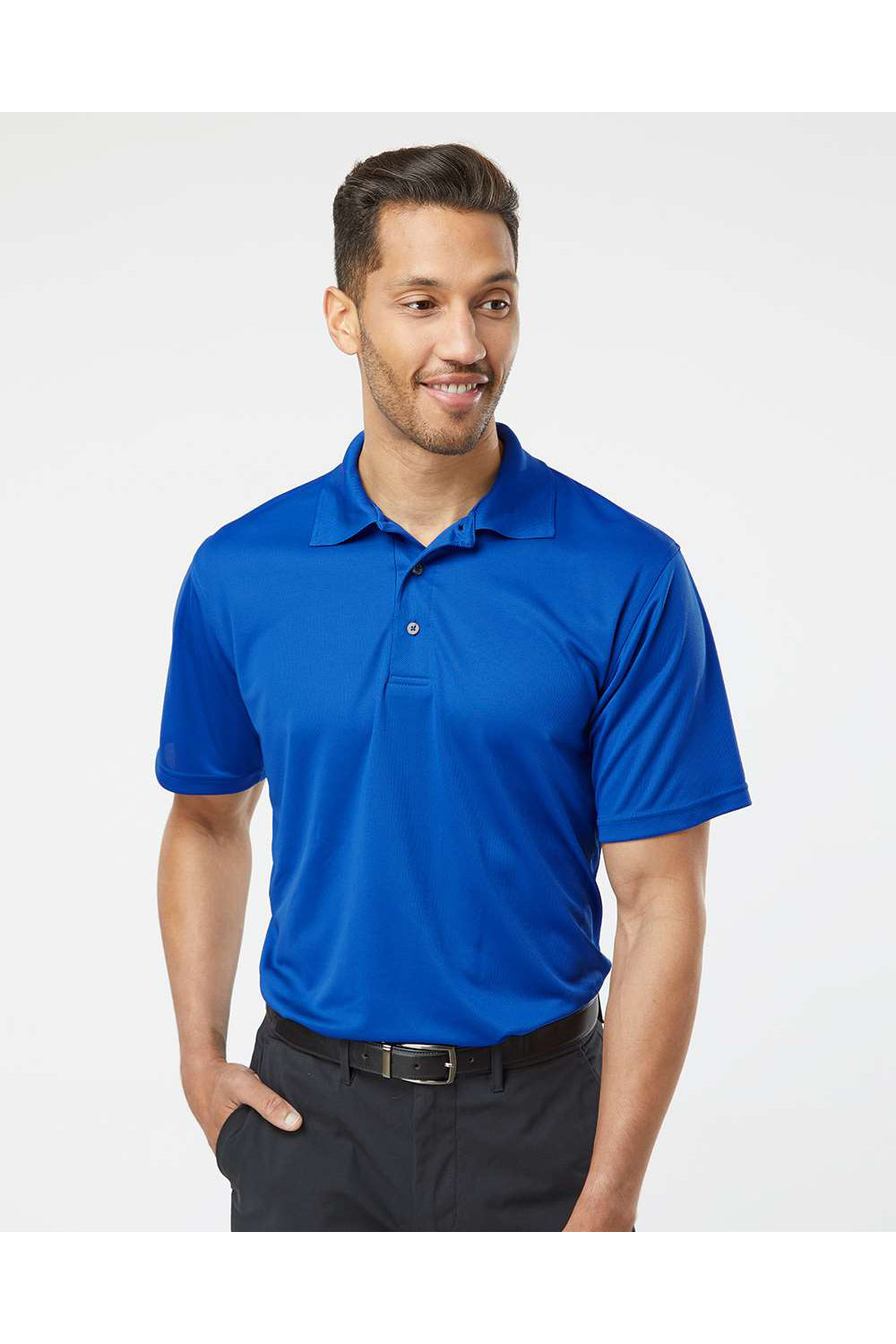 Paragon 100 Mens Saratoga Performance Mini Mesh Short Sleeve Polo Shirt Royal Blue Model Front