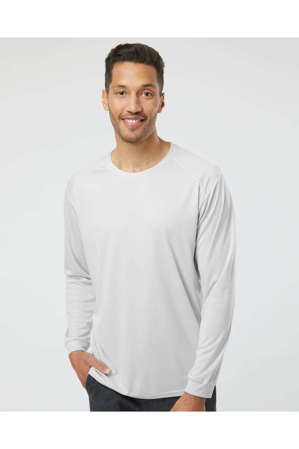 Paragon 210 Mens Islander Performance Long Sleeve Crewneck T-Shirt Aluminum Grey Model Front