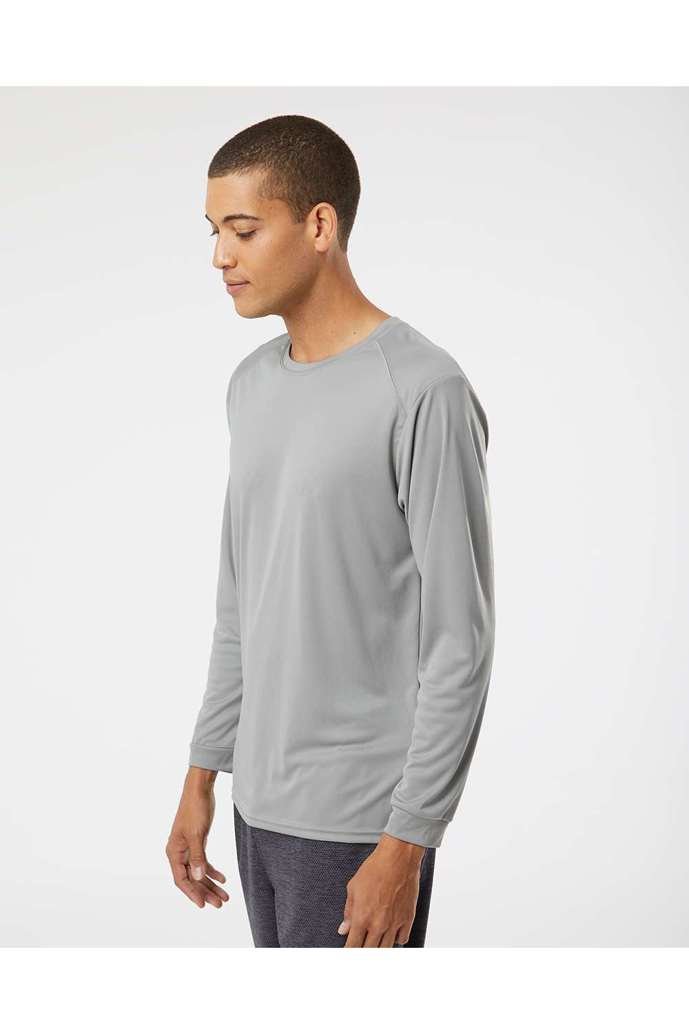 Paragon 210 Mens Islander Performance Long Sleeve Crewneck T-Shirt Medium Grey Model Side