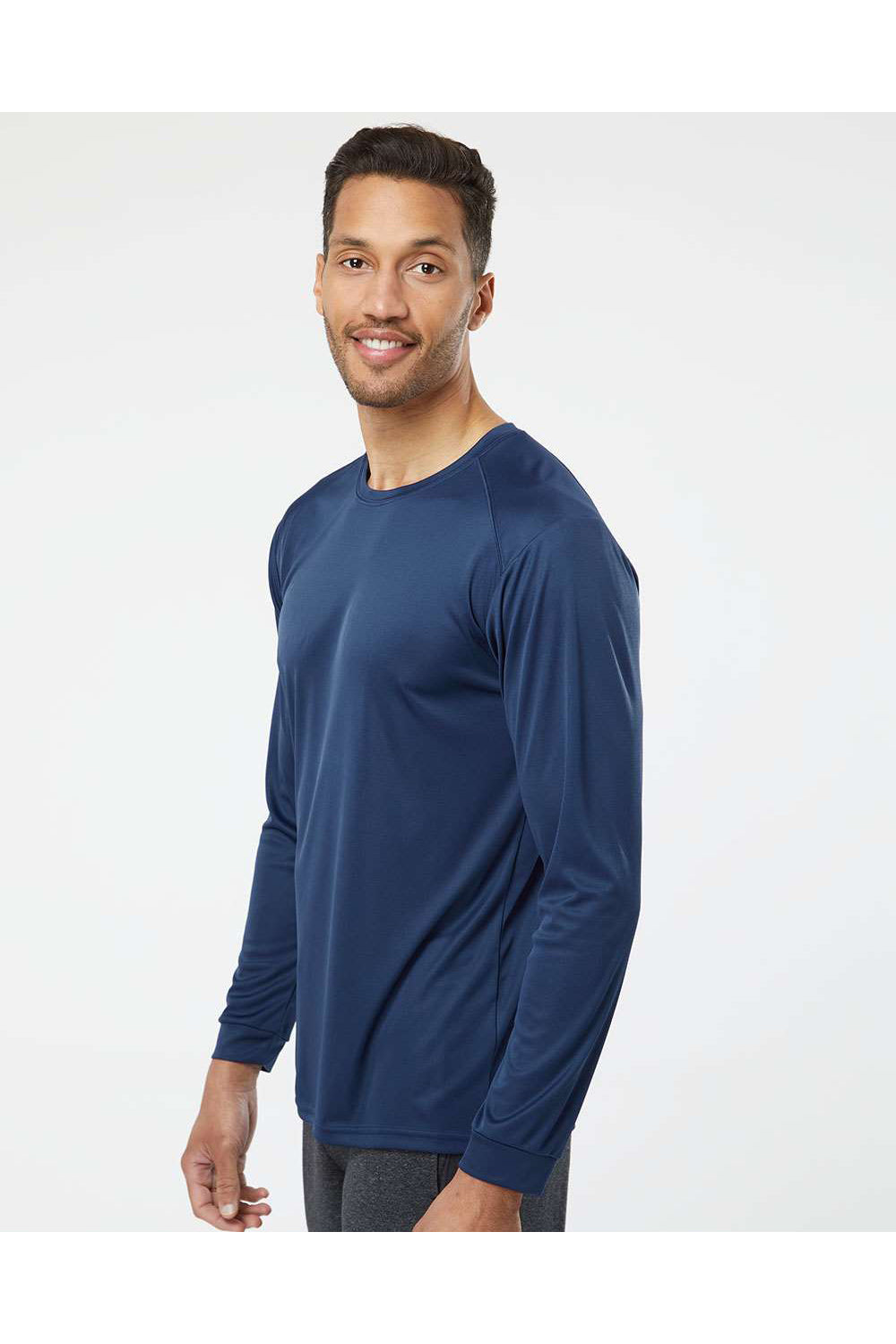 Paragon 210 Mens Islander Performance Long Sleeve Crewneck T-Shirt Navy Blue Model Side