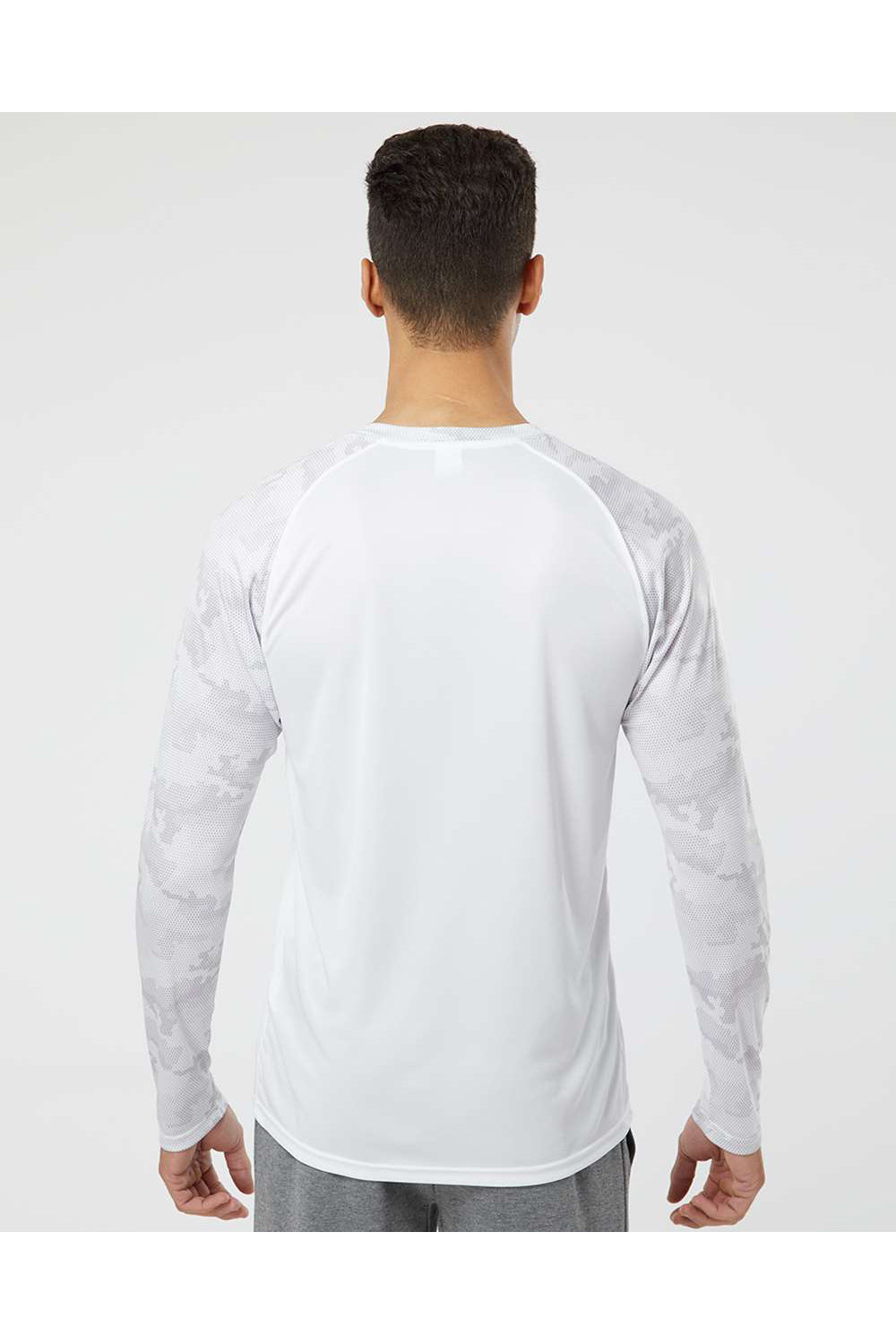 Paragon 216 Mens Cayman Performance Camo Colorblocked Long Sleeve Crewneck T-Shirt White Model Back