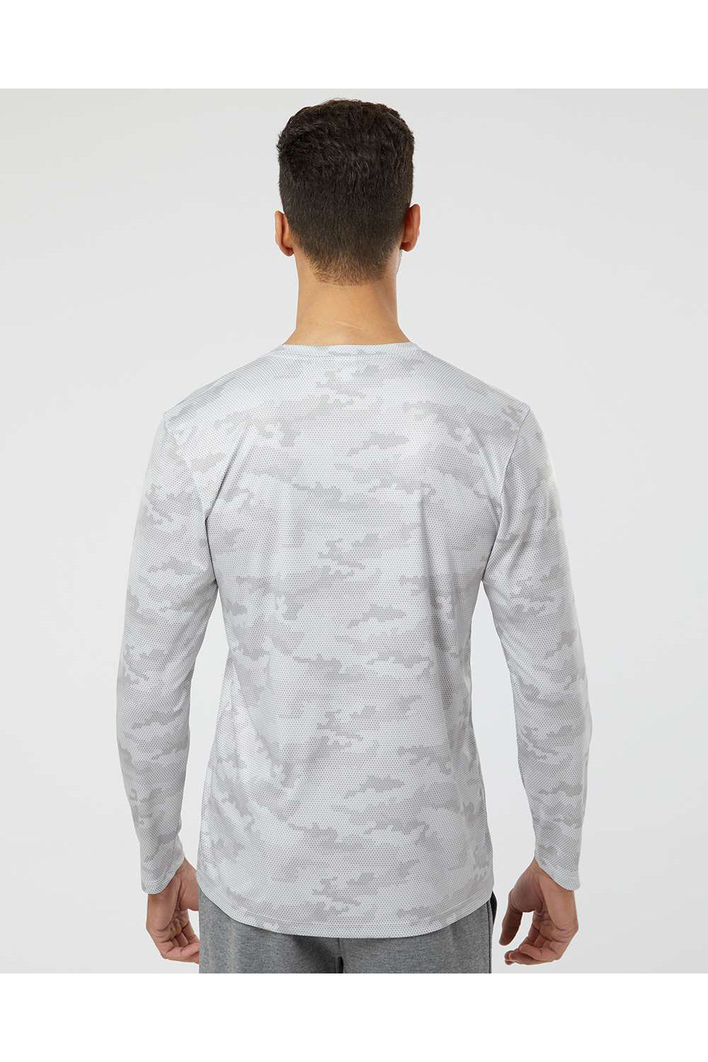 Paragon 217 Mens Pompano Performance Camo Long Sleeve Crewneck T-Shirt Aluminum Grey Model Back