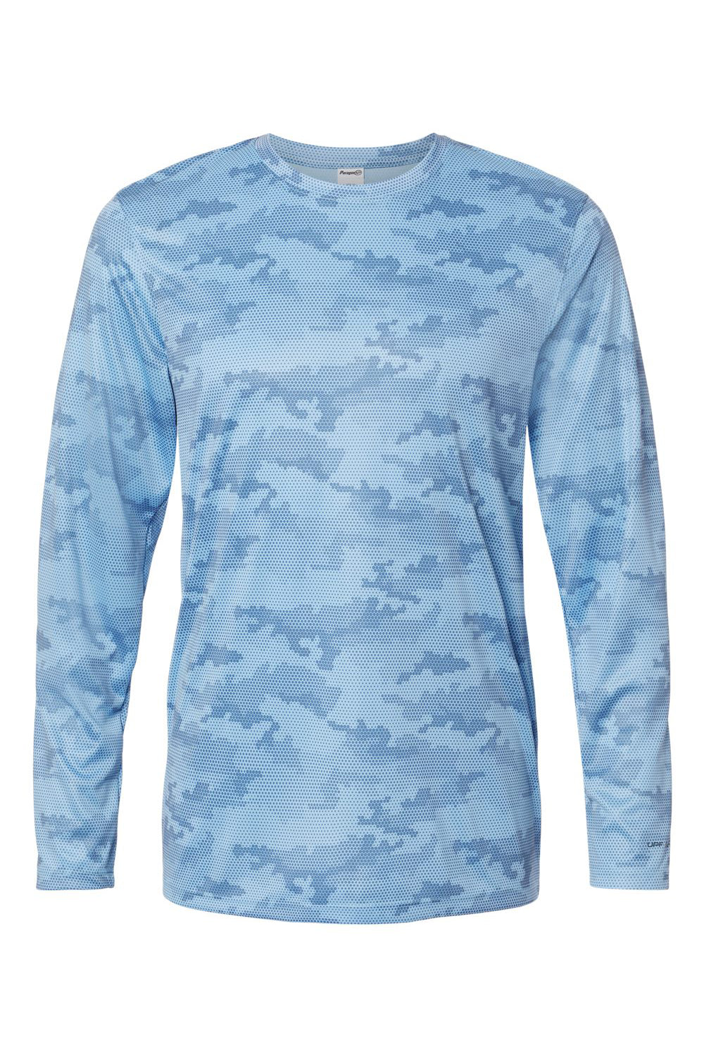 Paragon 217 Mens Pompano Performance Camo Long Sleeve Crewneck T-Shirt Blue Mist Flat Front