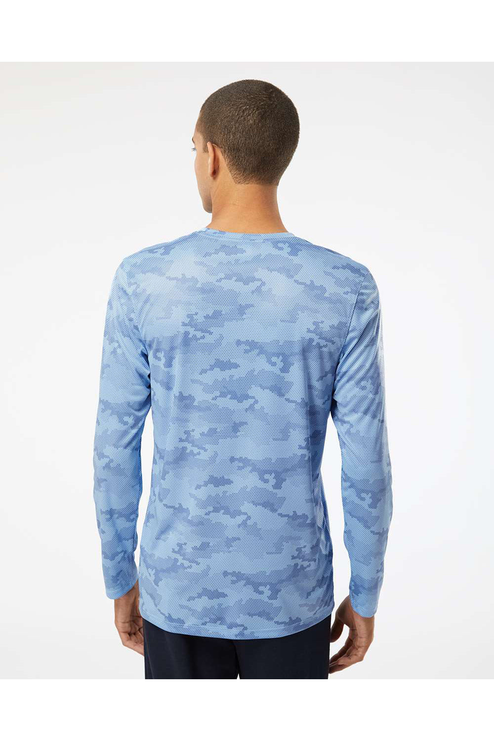 Paragon 217 Mens Pompano Performance Camo Long Sleeve Crewneck T-Shirt Blue Mist Model Back