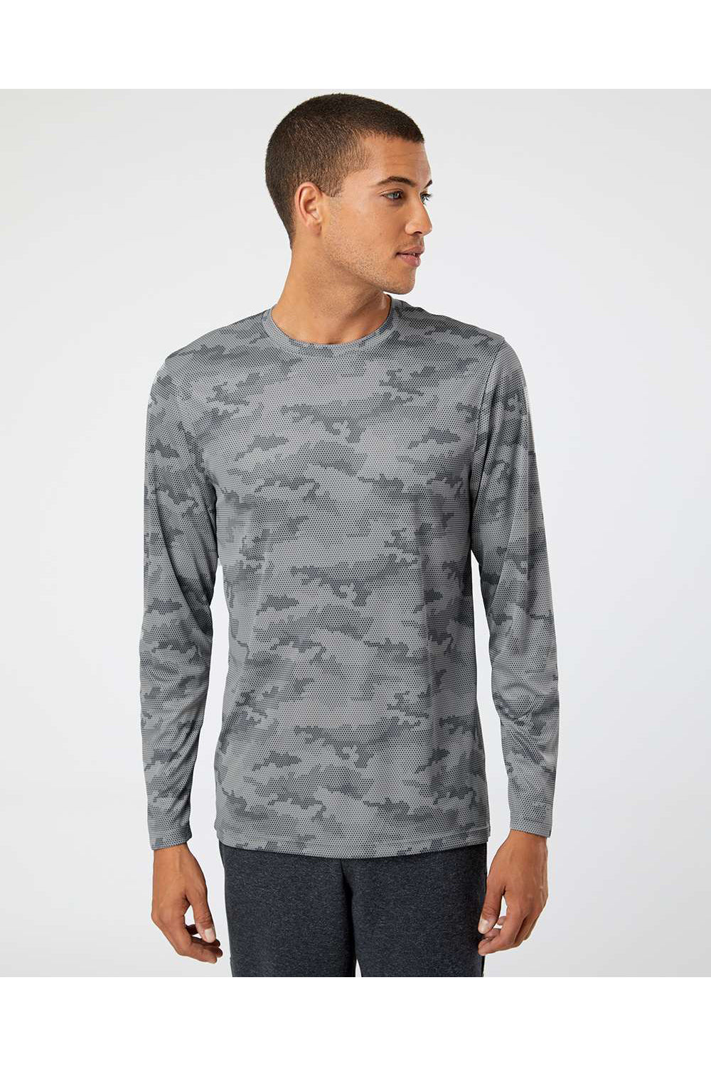 Paragon 217 Mens Pompano Performance Camo Long Sleeve Crewneck T-Shirt Medium Grey Model Front