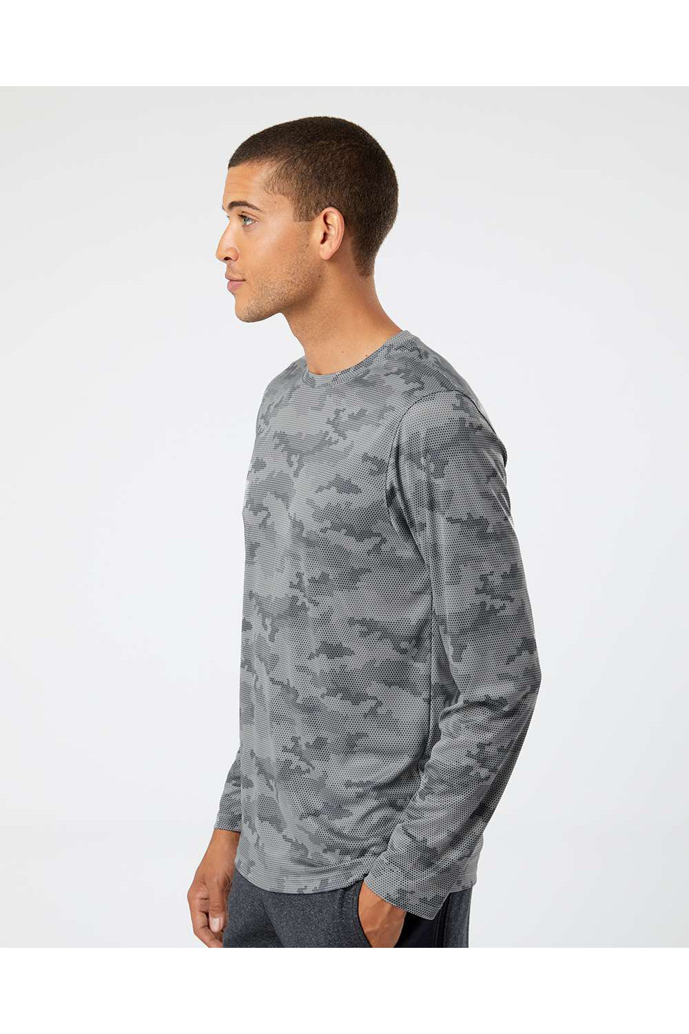 Paragon 217 Mens Pompano Performance Camo Long Sleeve Crewneck T-Shirt Medium Grey Model Side