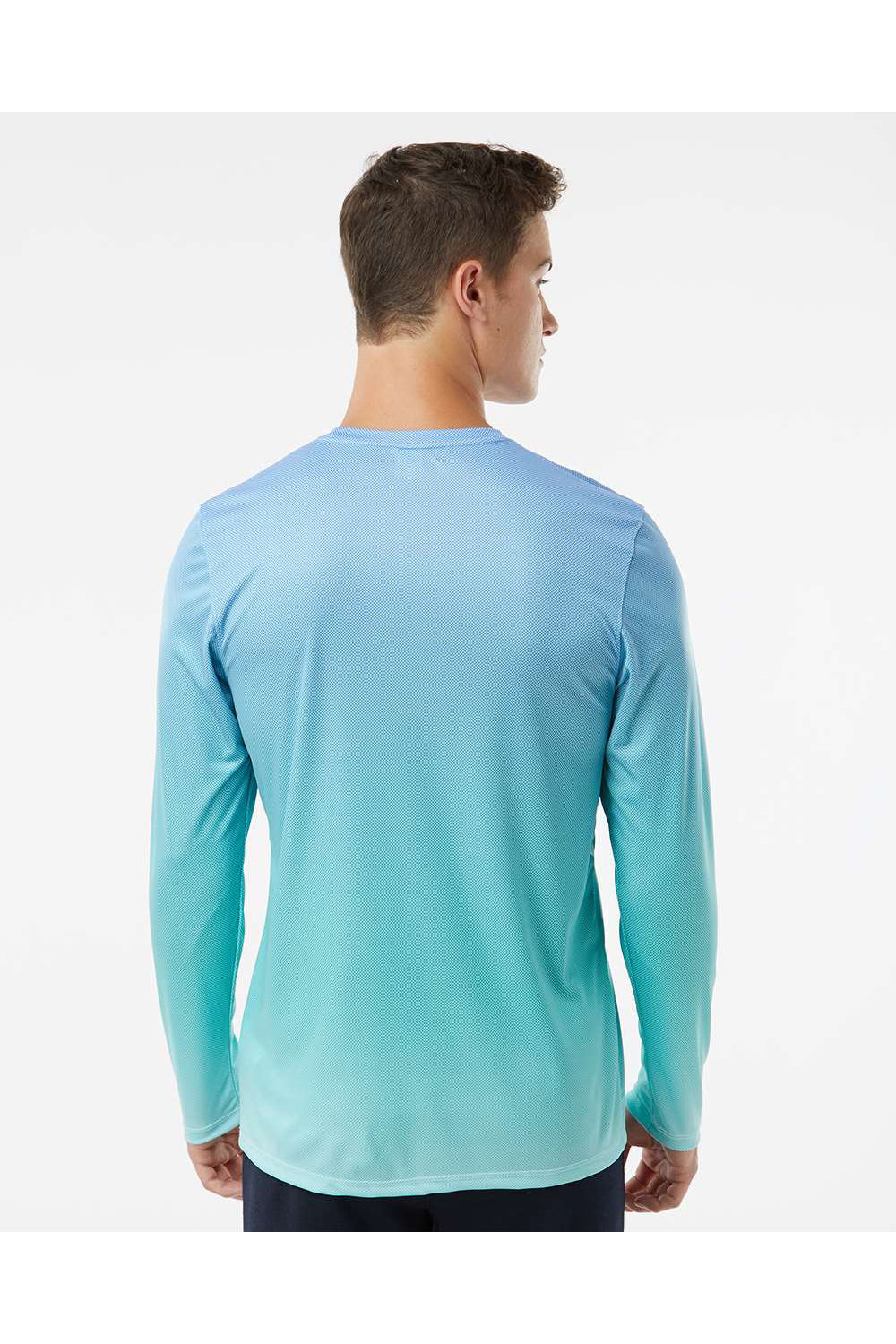 Paragon 225 Mens Barbados Performance Pin Dot Long Sleeve Crewneck T-Shirt Blue Mist/Light Teal Blue Model Back