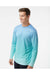 Paragon 225 Mens Barbados Performance Pin Dot Long Sleeve Crewneck T-Shirt Blue Mist/Light Teal Blue Model Side